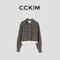 【清清】CCKIM |复古格纹|早秋复古小众设计感短款长袖格子衬衫