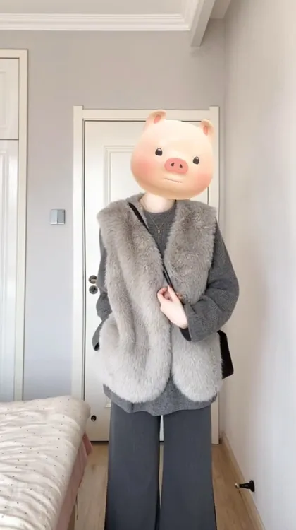 秋冬穿搭一整套女韩系针织上衣毛毛马甲外套休闲裤慵懒风三件套装