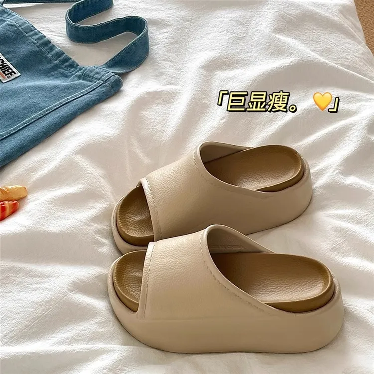 奶茶燕麦~！慵懒自留7cm厚底增高一字拖鞋女夏季透气外穿凉拖鞋潮