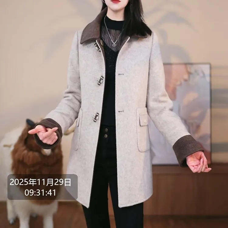 时尚羊毛外套羽绒服2025冬新款气质显瘦两面穿羽绒内胆中长款大衣