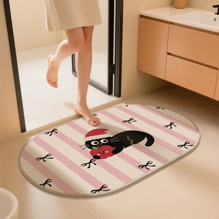 卡通亚麻编织浴室吸水速干地垫浴室门口卫生间防滑脚垫子加厚地毯