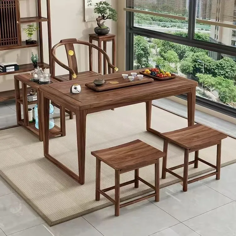 北美胡桃木全实木茶桌椅组合小户型阳台茶台茶几禅意功夫泡茶桌子