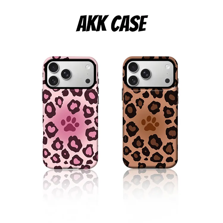 AKK猫爪粉棕豹纹韩国进口菲林二合一防摔手机壳适用苹果16PM15PM