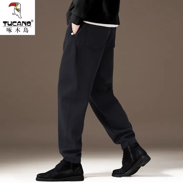 高端420g美式重磅软糯运动卫裤男冬季加绒加厚束脚宽松休闲裤子男