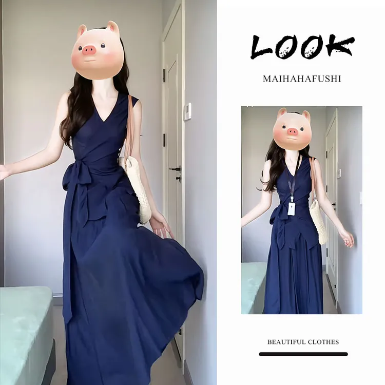 春季一整套女装2025新款韩版无袖V领收腰衬衫上衣半身裙两件套装