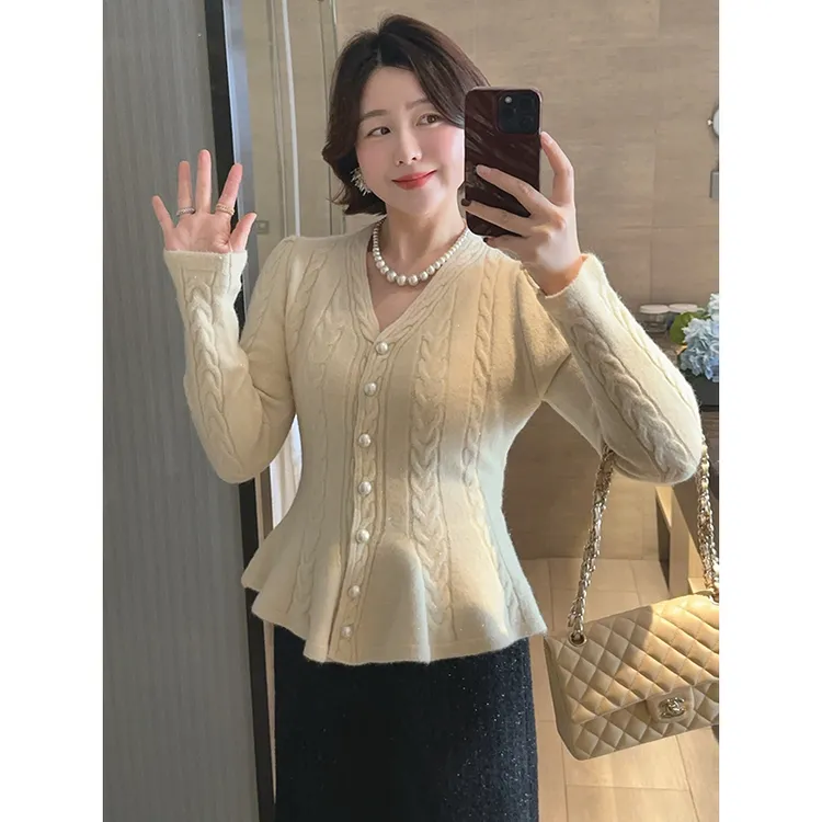 【DIS 定制】【温柔往事】麻花针织开衫收腰修身毛衣外套Z525X21919