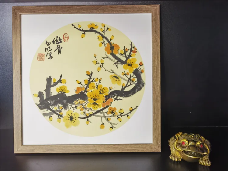 纯手工【梅花】手绘国风国画斗方38*38带框挂画