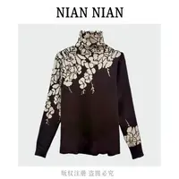 【一片花海】年年2025新款冬季时髦印花堆堆高领气质毛衣保暖针织衫