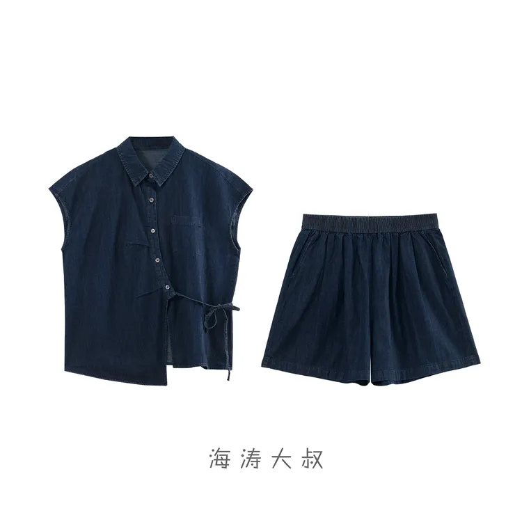 【海涛大叔】「牛仔很忙」纯棉韩系宽松POLO短袖短裤套装