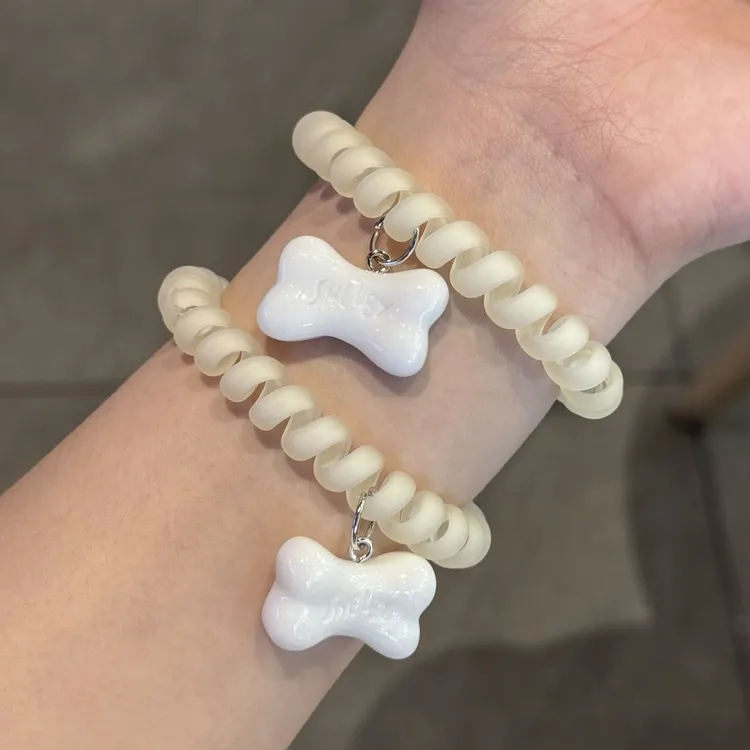 可爱卡通骨头磨砂电话线少女高弹力发圈甜美马尾扎头百搭发绳皮筋