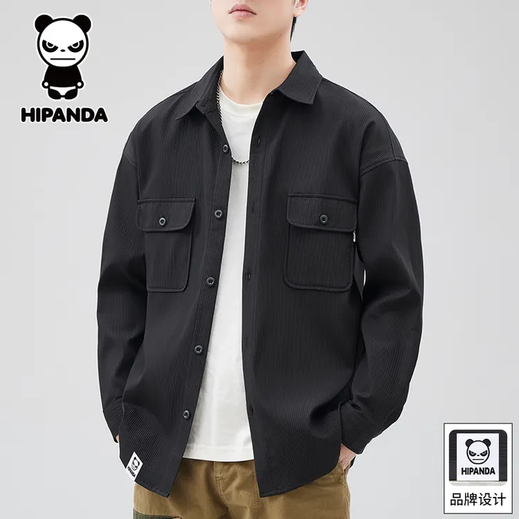 HiPanda你好熊猫潮流工装长袖衬衫男士秋冬休闲百搭宽松痞帅外套