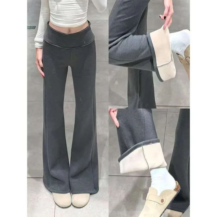 辣妹休闲加绒微喇叭裤女秋冬2025款显瘦垂感时尚运动休闲微喇叭裤