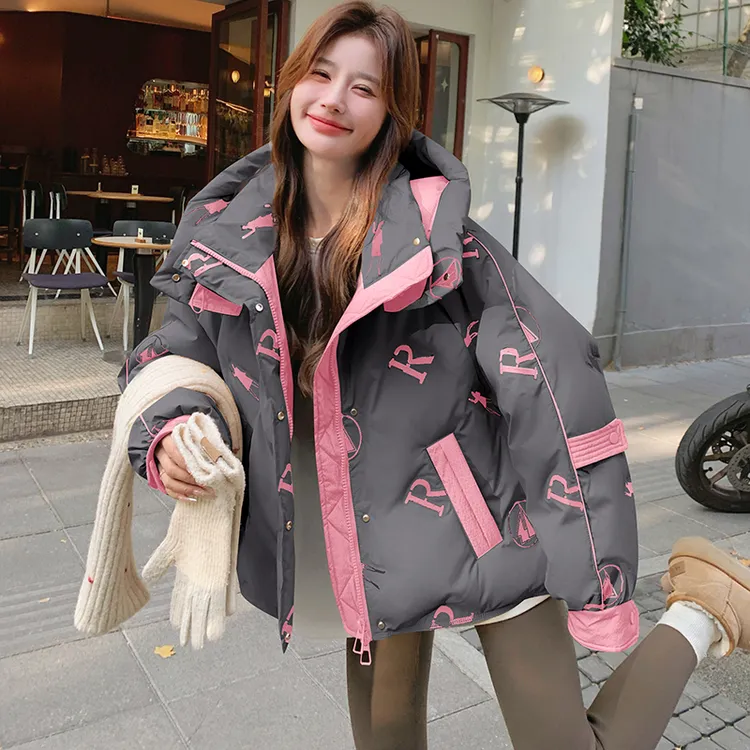 灰色连帽短款羽绒服女2025冬季新款加厚高级感白鸭绒小个子面包服