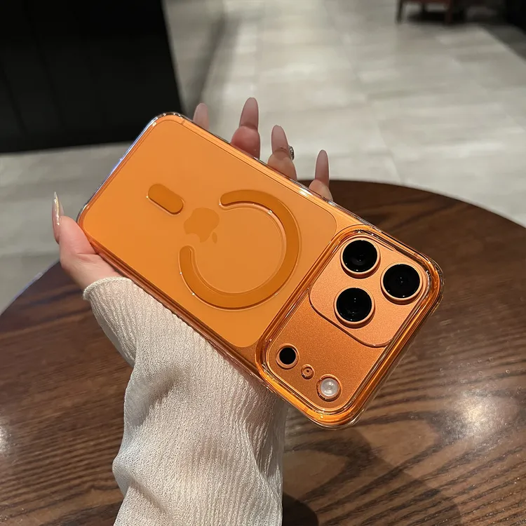 适用苹果17promax手机壳透明不发黄橙色磁吸充电高级简约防摔男女