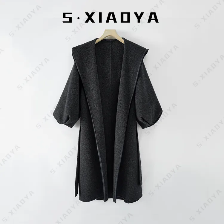 【名流千金】骆驼绒桑蚕丝绵羊毛大衣设计师休闲轻奢连帽冬季88038