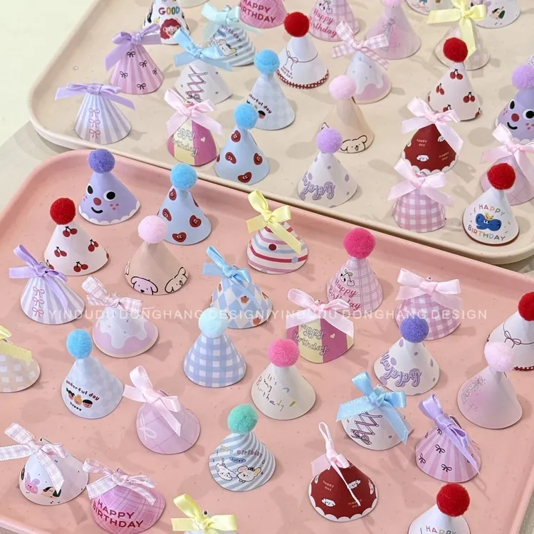 卡通可爱毛球迷你派对帽蛋糕装饰ins风复古小帽子插件