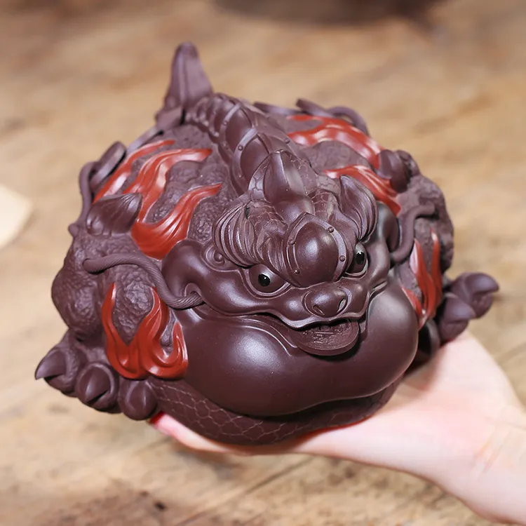 紫砂茶宠大号火焰金蟾招财精品摆件茶台茶桌功夫茶具茶道可养蟾蜍