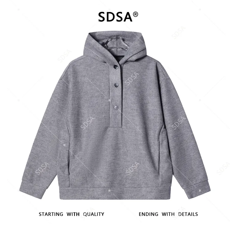 SDSA男士秋冬新款痞帅男装简约时尚半纽扣连帽针织卫衣时尚休闲
