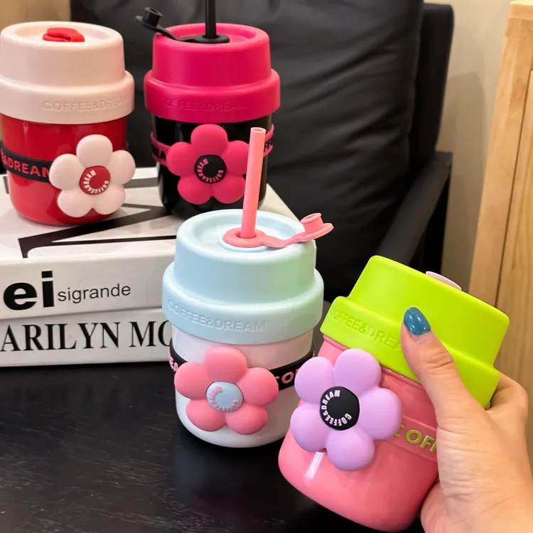 爆款新品网红花朵杯便携潮流保温杯可爱咖啡杯学生多巴胺潮流杯