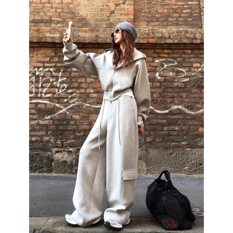 高级感运动套装女春秋季宽松时尚慵懒风卫衣工装阔腿裤休闲两件套