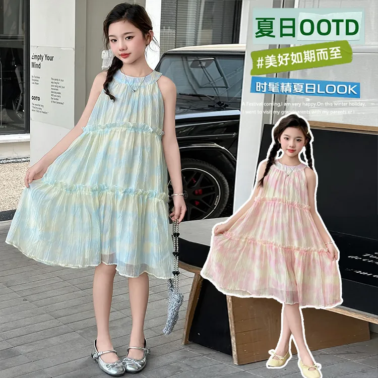 中大童甜美小清新无袖裙女孩韩范假日风童装潮女童夏季时尚连衣裙