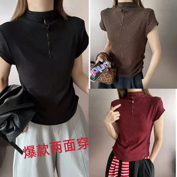 静静推荐 新款两面穿褶皱不规则上衣22c9218