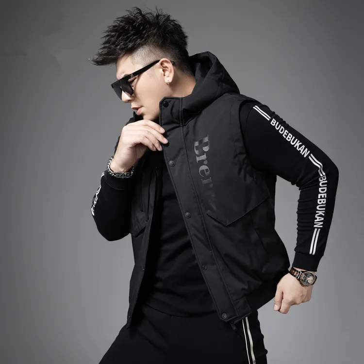 男士高级感马甲羽绒服2025冬季新款潮牌保暖连帽外套男上衣