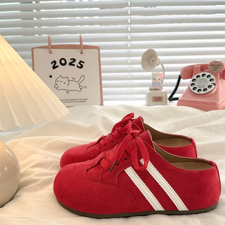 2025春夏新款时尚韩版系带休闲风百搭内增高软底包头半拖鞋勃肯鞋