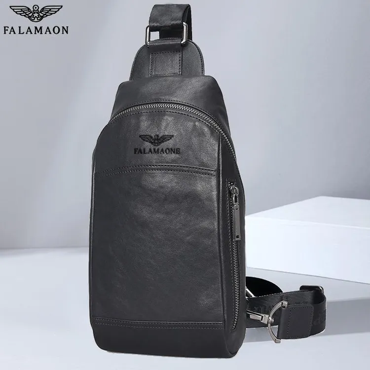 法莱阿玛尼真皮胸包男单肩斜挎包时尚休闲胸前商务背包肩包胸前包商品图