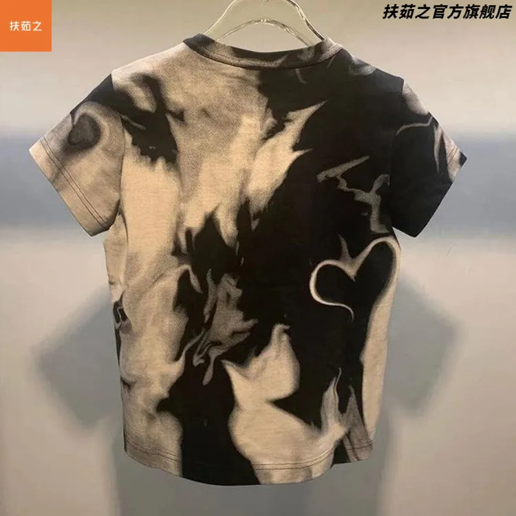 特大码300斤港风复古高街圆领扎染t恤男夏季新款圆领短袖上衣潮牌