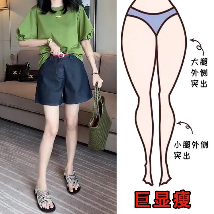 2025夏季薄款大码女装高腰宽松牛仔裤梨形身材显瘦小个子洋气短裤