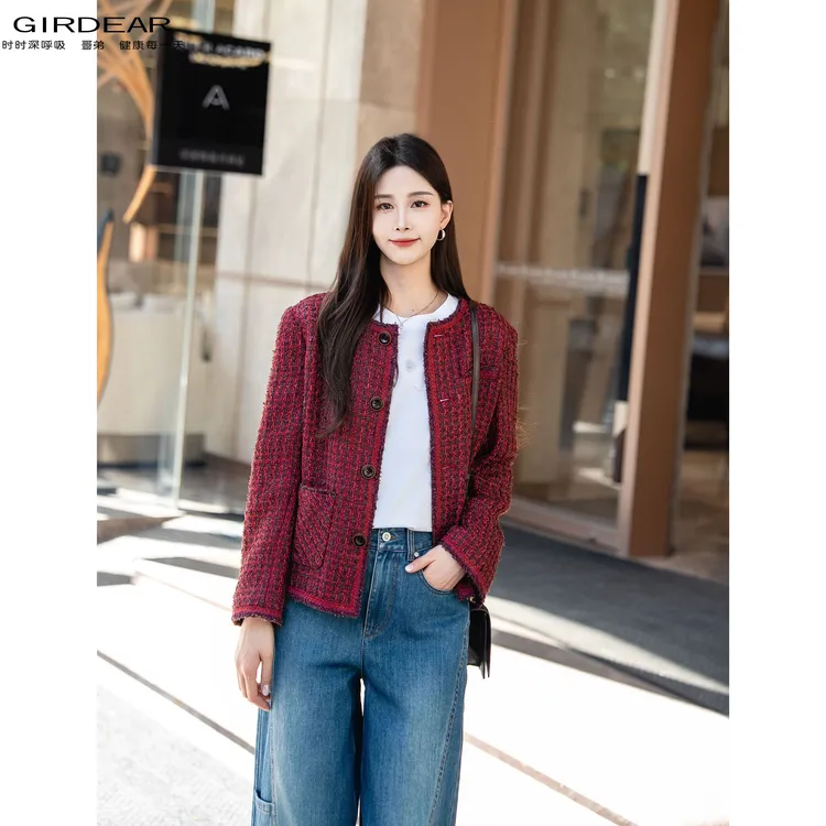 GIRDEAR/哥弟新款千金公主风百搭质感粗花呢小香风外套女140042