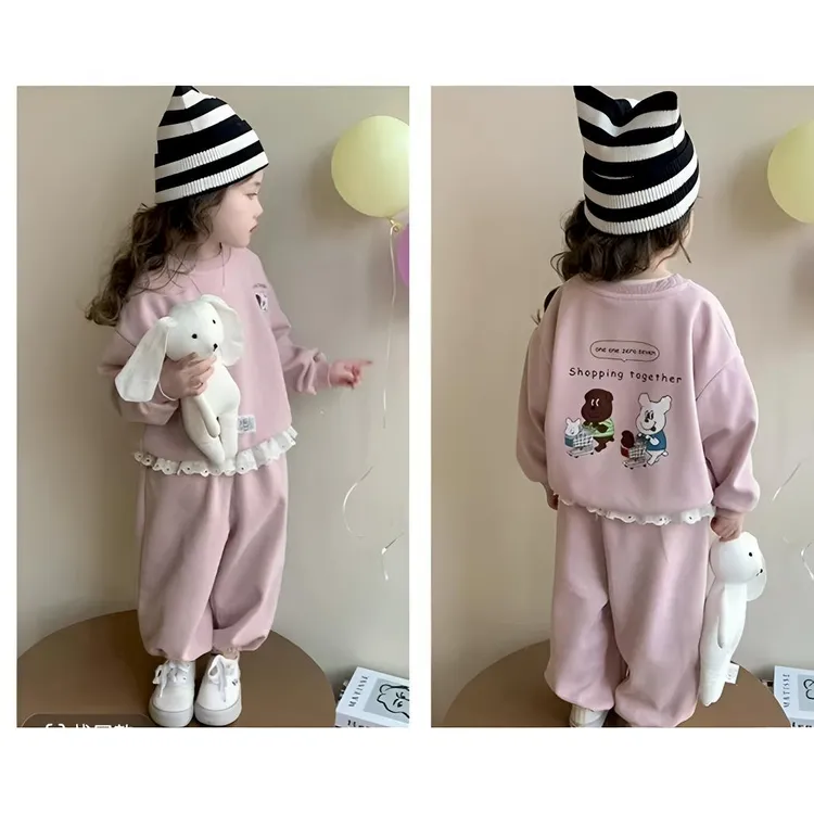 女童卫衣套装秋季2025新款儿童洋气时髦秋装女宝宝后背印花两件套