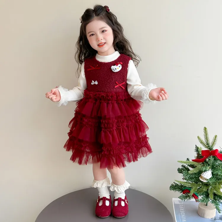 女童连衣裙套装秋冬新款女宝宝加绒公主裙洋气儿童加厚网纱蓬蓬裙