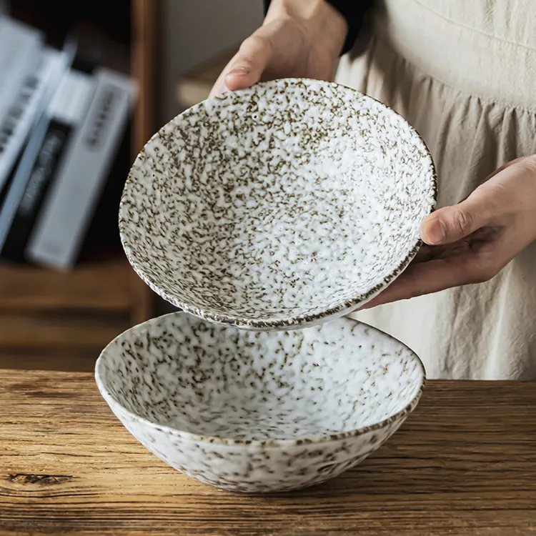复古小众陶瓷碗特色石头纹沙拉碗家用餐具菜碗早餐面碗甜品碗餐碗
