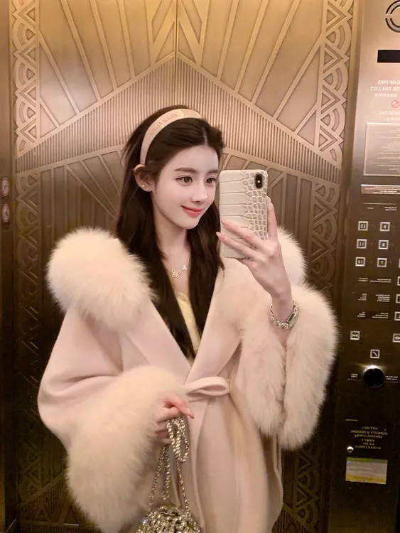 1149大码重磅氛围感毛领中长款大衣