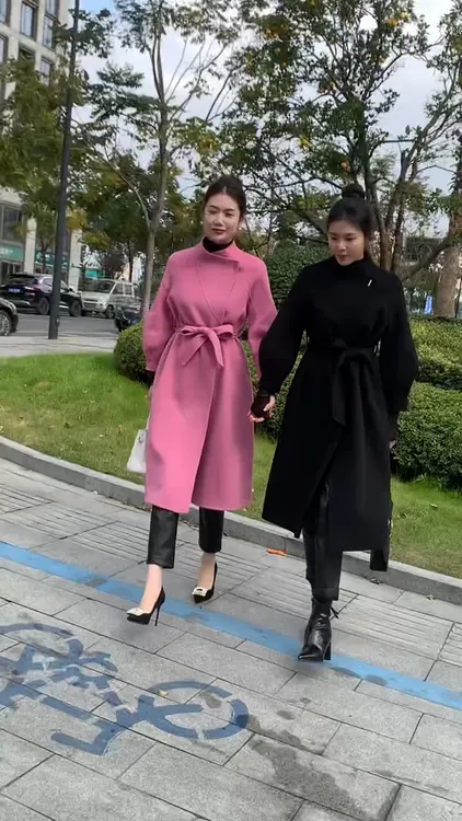 新款大衣女中长款气质立领系带收腰显瘦秋冬毛呢外套大衣呢子