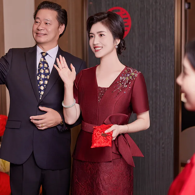 喜嘉喜洋气高贵礼服婚礼敬酒服国风红色连衣裙1399