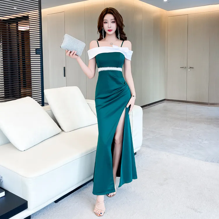 掐腰高级感晚礼服技师工作服修身显瘦一字肩夜总店性感连衣裙减龄