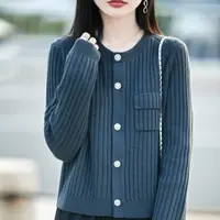 简约开衫款女毛针织衫秋冬季针织毛衣J-803