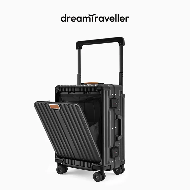 梦旅者指纹锁行李箱万向轮前开口拉杆箱宽拉杆旅行箱男女登机箱