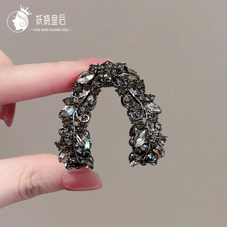 枪黑高马尾固定神器半扎发丸子头发夹发卡水钻v型小抓夹夹子头饰