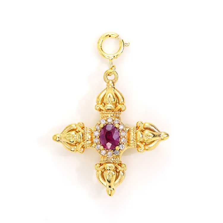 [依东风]18K金钻石红宝石金刚杵百搭扣吊坠（约30分）46825