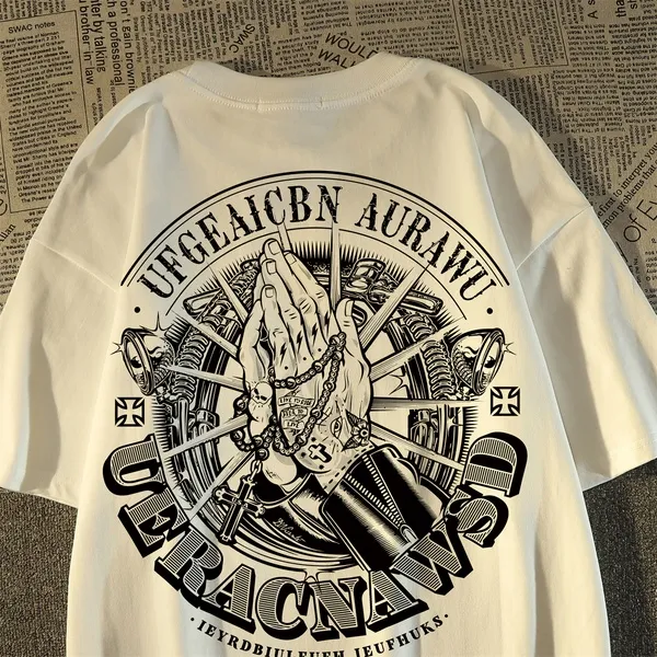 T恤日常情侣短袖中袖夏季印花宽松国潮美式上衣嘻哈ins