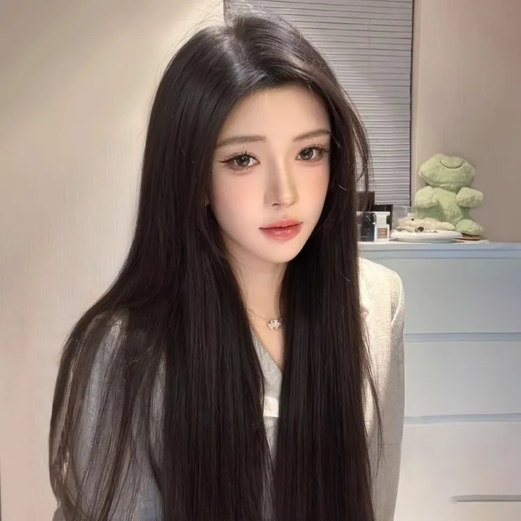 假发女中长款长直发方圆脸救星裸感仿真发中分刘海黑长直全头套