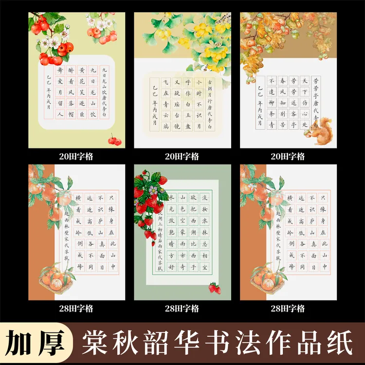 酷的a5硬笔书法作品纸五言七言古诗棠秋韶华小学生专用田字格