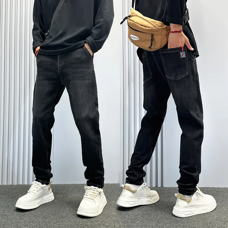 美式潮牌直筒显瘦牛仔裤男2025秋冬新款修身小脚休闲弹力潮流长裤