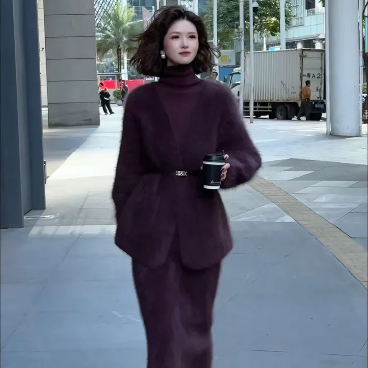 薇姐【玖遇】Sister·We法式慵懒感秋冬开衫外套+半裙套装6038