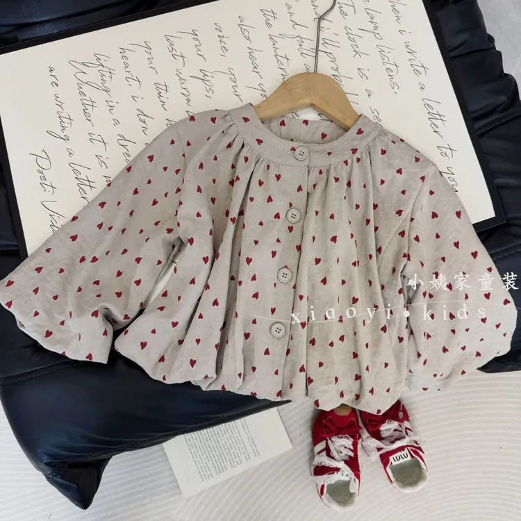 女童装春秋装森系衬衫2025新款儿童秋季韩版泡泡袖女宝宝上衣