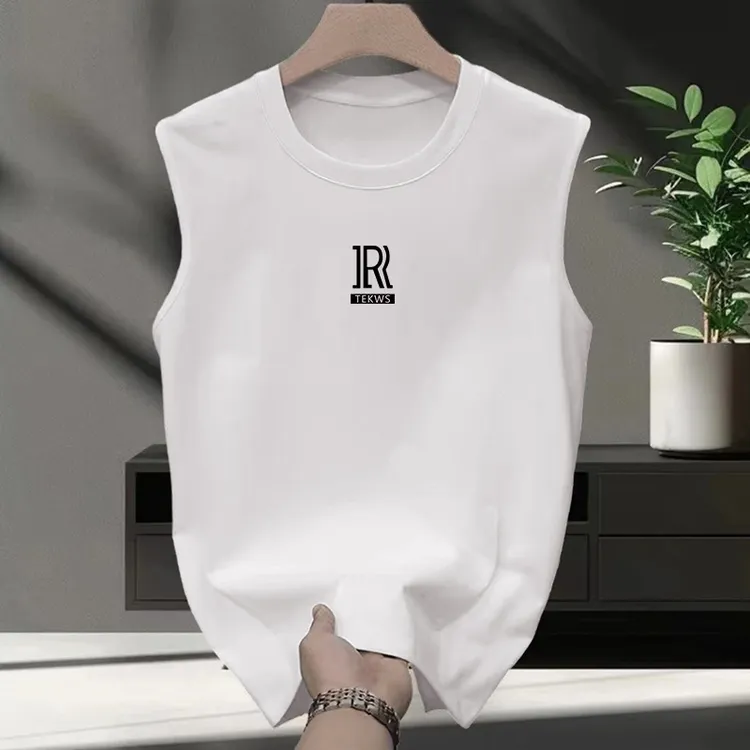 重磅纯棉背心男士夏季无袖t恤宽松全棉健身运动坎肩美式印花汗衫